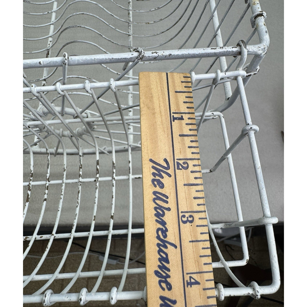 French Style Dish Rack White Wire Metal Farmhouse Counter Drying Rack VTG - Picture 8 of 13